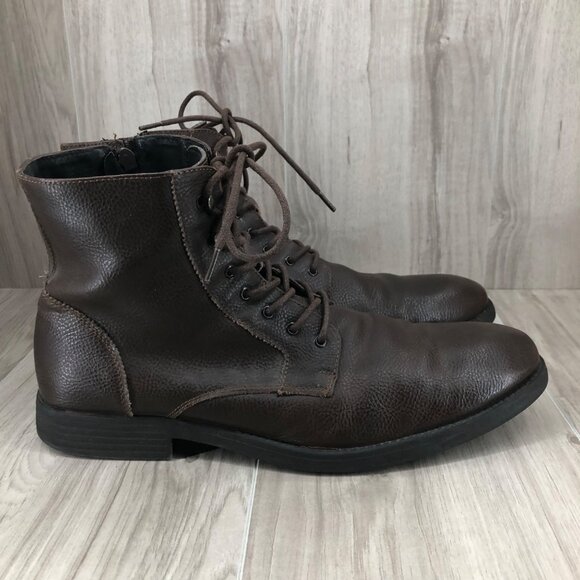 Robert Wayne Ankle Boots Mens 12D Brown Leather Zip Lace Up Boots - Picture 1 of 12